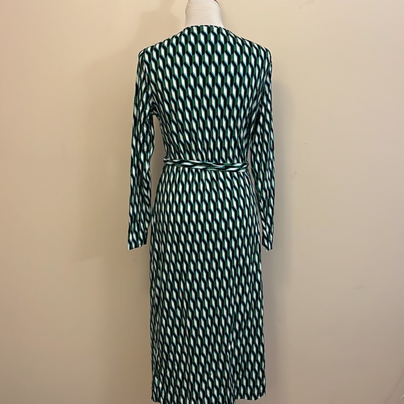 Diane Von Furstenberg Blue and Green Long Sleeve Geometric Pattern Wrap Dress XL - Picture 4 of 5